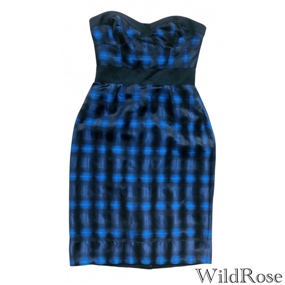 DVF Diane von Furstenberg “Little Ann” Blue Plaid Bustier Strapless Dress SZ 4 - Picture 4 of 17